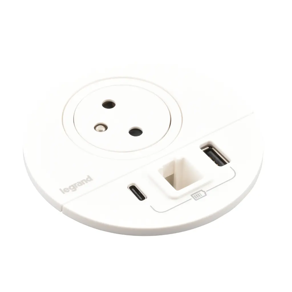 DISQ80 1 PRISE 2P+T + 1USB AC + PASSECABLE CORD 2m - BLANC