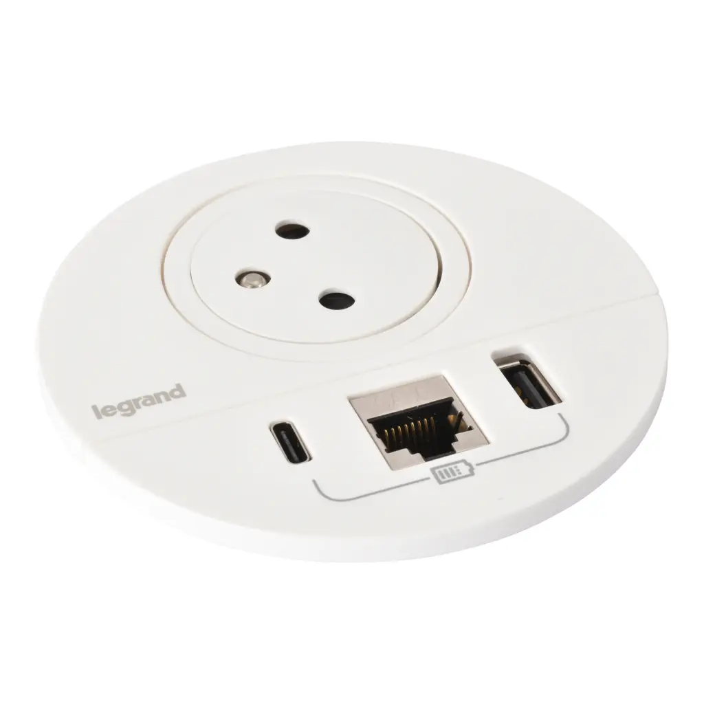 [EMH-P0131] DISQ80 1 PRISE 2P+T + 1USB AC+ 1 RJ45 WIEL - BLANC 