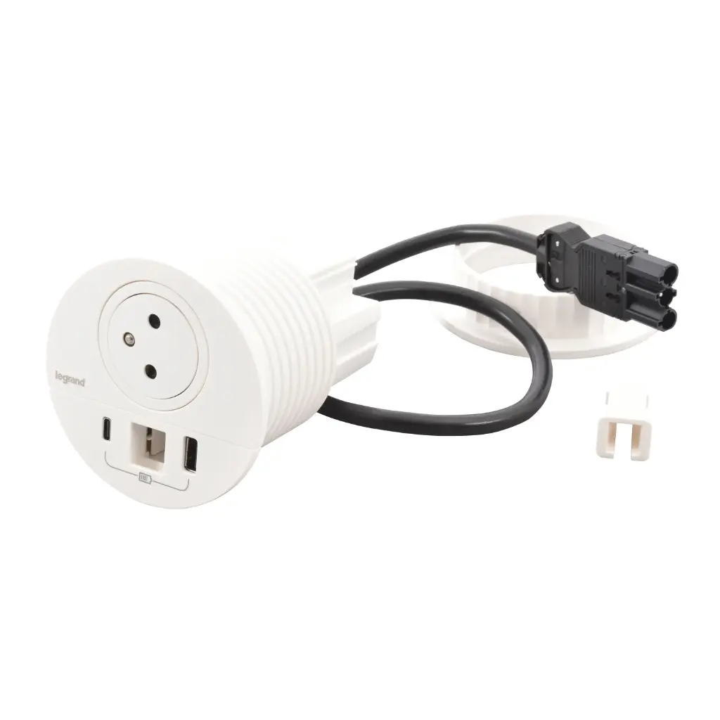 [EMH-P0135] DISQ80 1 PRISE 2P+T + 1USB+ PASSECABLE WIEL - BLANC