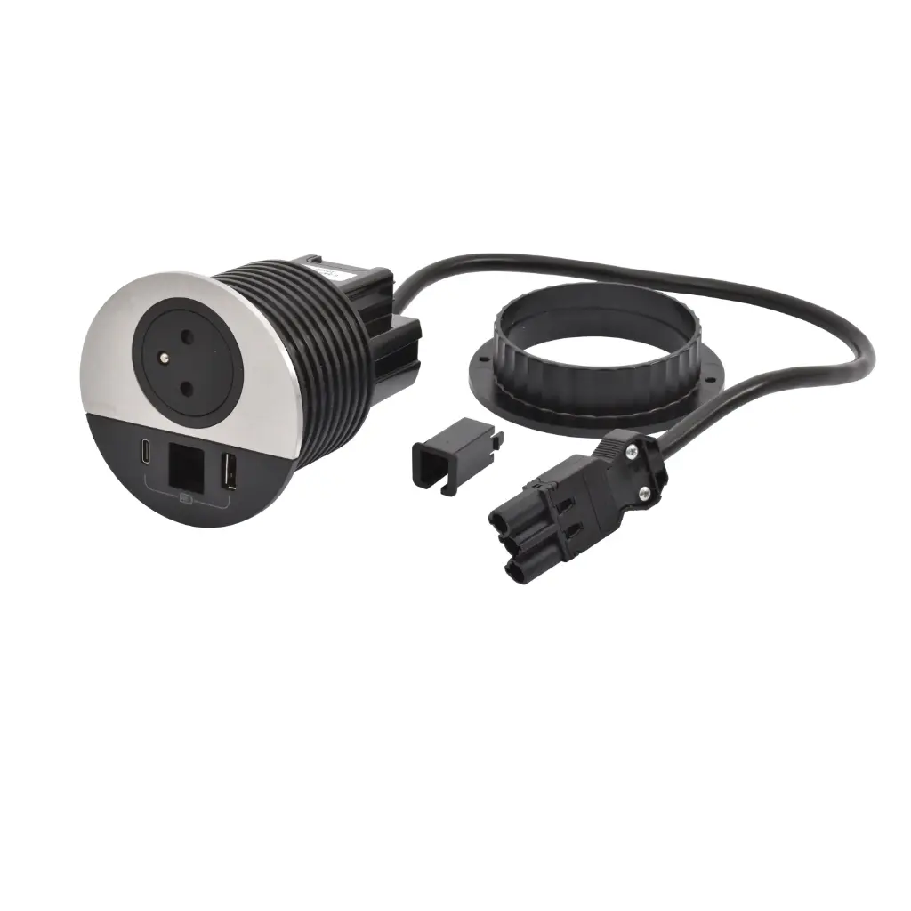 [EMH-P0137] DISQ80 1 PRISE 2P+T + 1USB + PASSECABLE WIEL - METAL