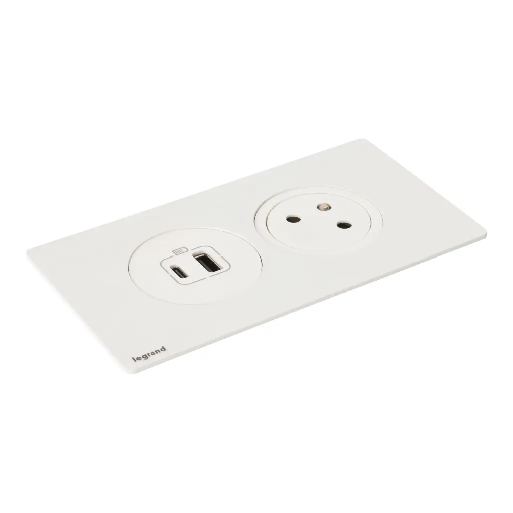 DISQ IN 1 PRISE 2P+T + 1USB AC - BLANC