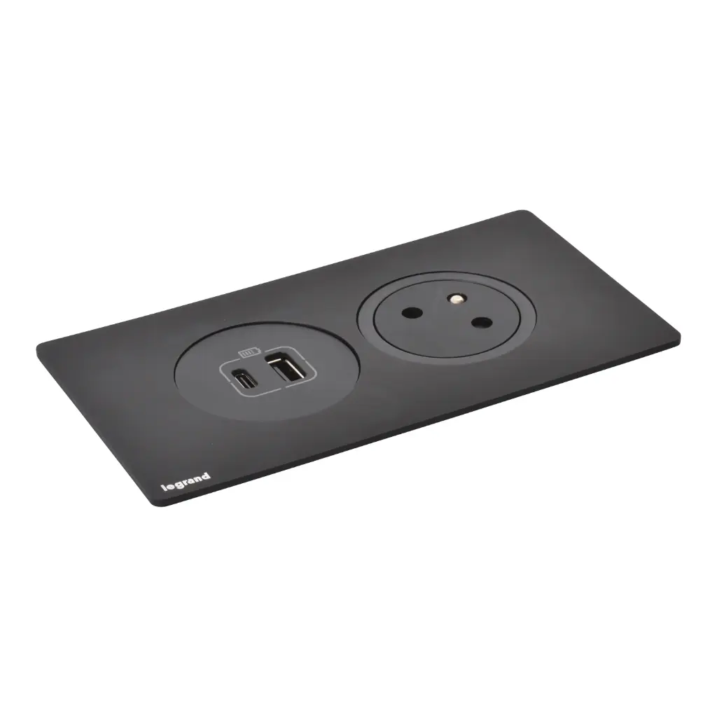 [EMH-P0139] DISQ IN 1 PRISE 2P+T + 1USB AC - NOIR