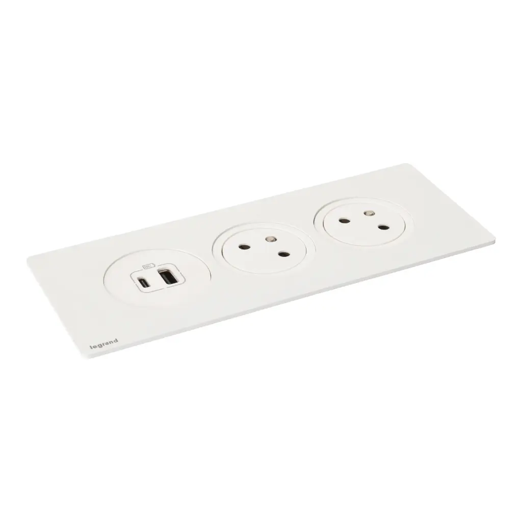 [EMH-P0143] DISQ IN 2 PRISES 2P+T + 1USB AC - BLANC