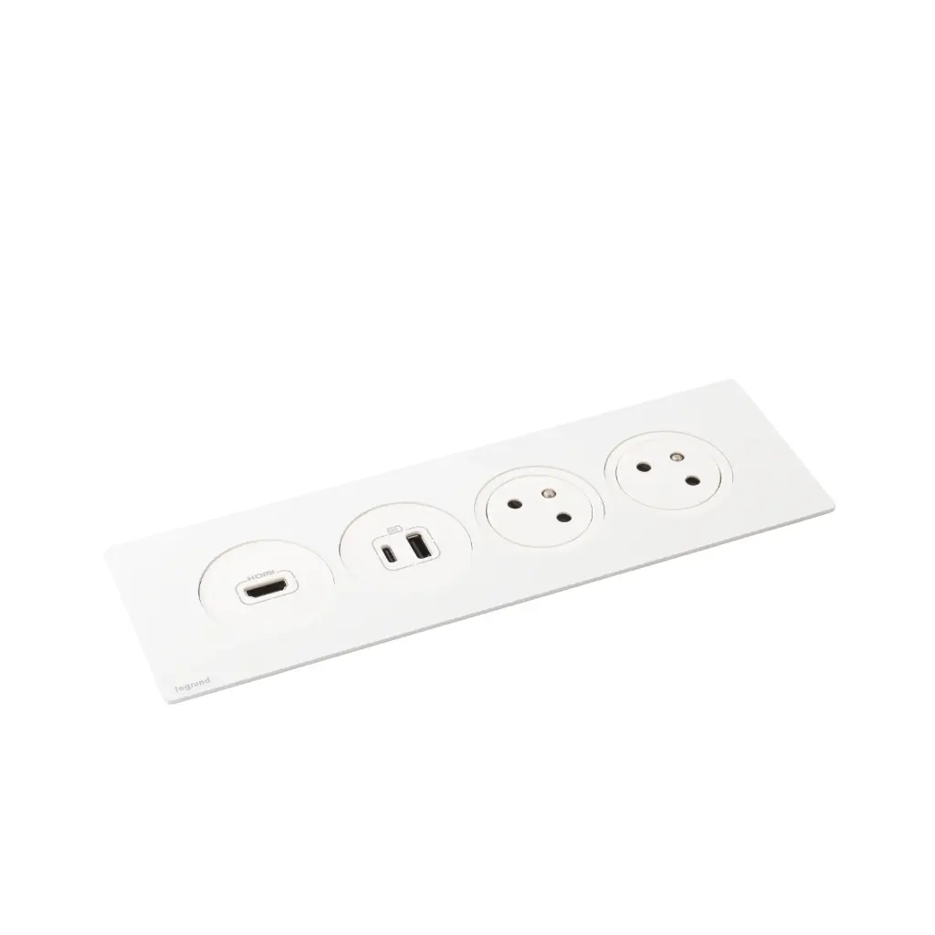 [EMH-P0148] DISQ IN 2 PRISES 2P+T + 1 HDMI+ 1 USB AC - BLANC