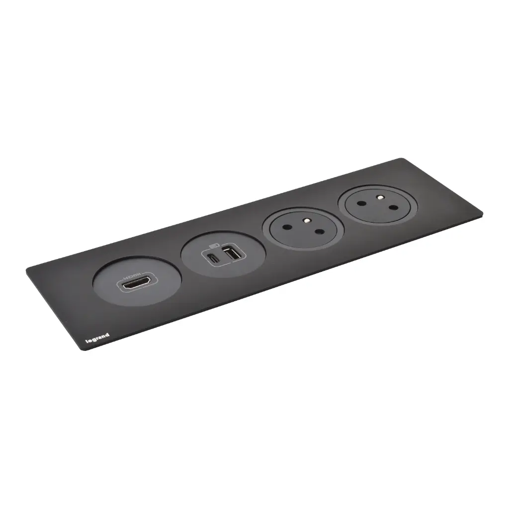 [EMH-P0149] DISQ IN 2 PRISES 2P+T + 1 HDMI+ 1 USB AC - NOIR