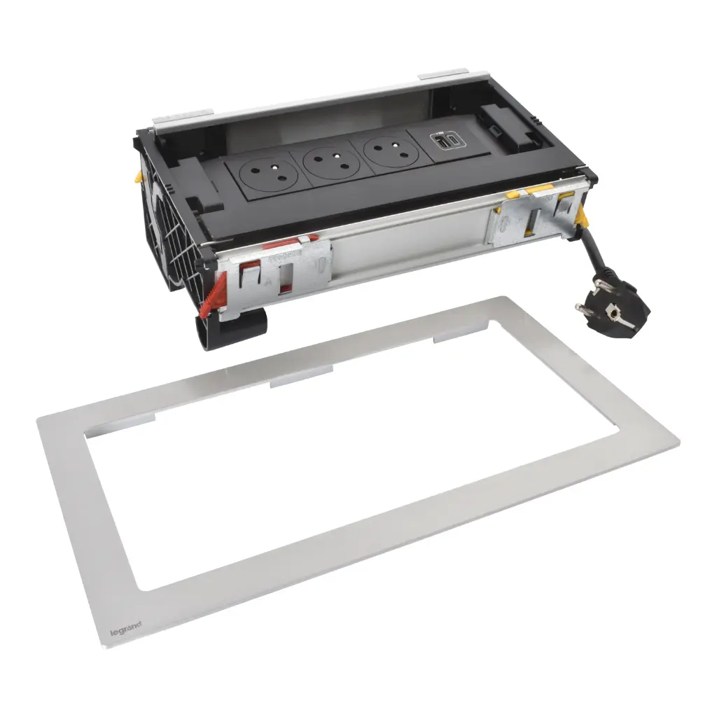 [EMH-P0189] FLIP UP 8M METAL 3 PRISES 2P+T + 1USB AC