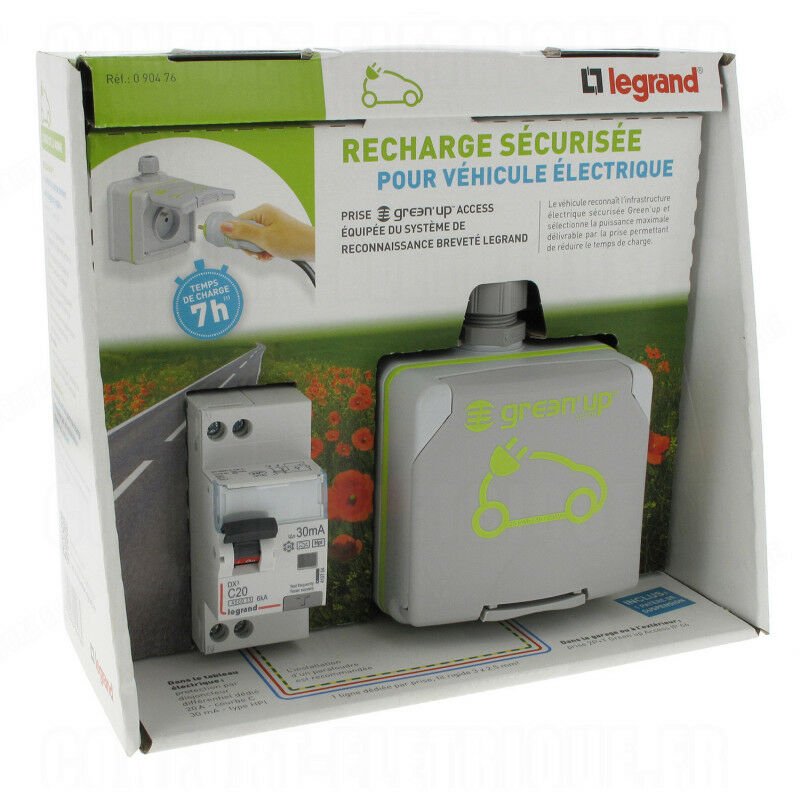 [EMH-P3127] PRÊT-À-POSER GREEN’UP ACCESS POUR VÉHICULE ÉLECTRIQUE – PRISE SAILLIE AVEC PATÈRE ET DISJONCTEUR DIFFÉRENTIEL